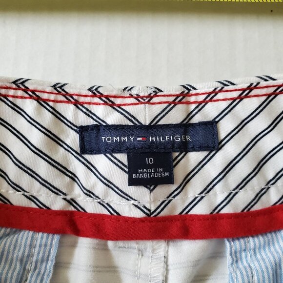 Tommy Hilfiger Women White Navy Nautical Stripped Preppy Shorts Medium - Picture 6 of 11
